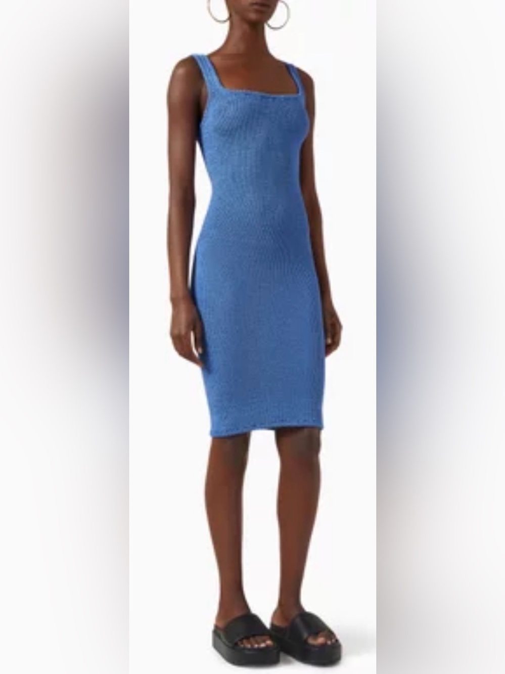 Hunza G Square Neck Knit Dress in Blue